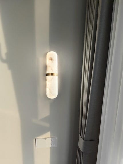 Customer photo review of Pill-Shaped Wall Sconce for Hallway, Alabaster, Brass