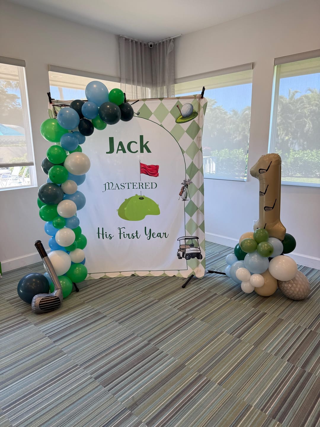 Customer photo review of Golf First Birthday Banner Custom Masters 1st Birthday Party Decor Mastered First Year Backdrop Personalized Welcome Sign High Chair Banner