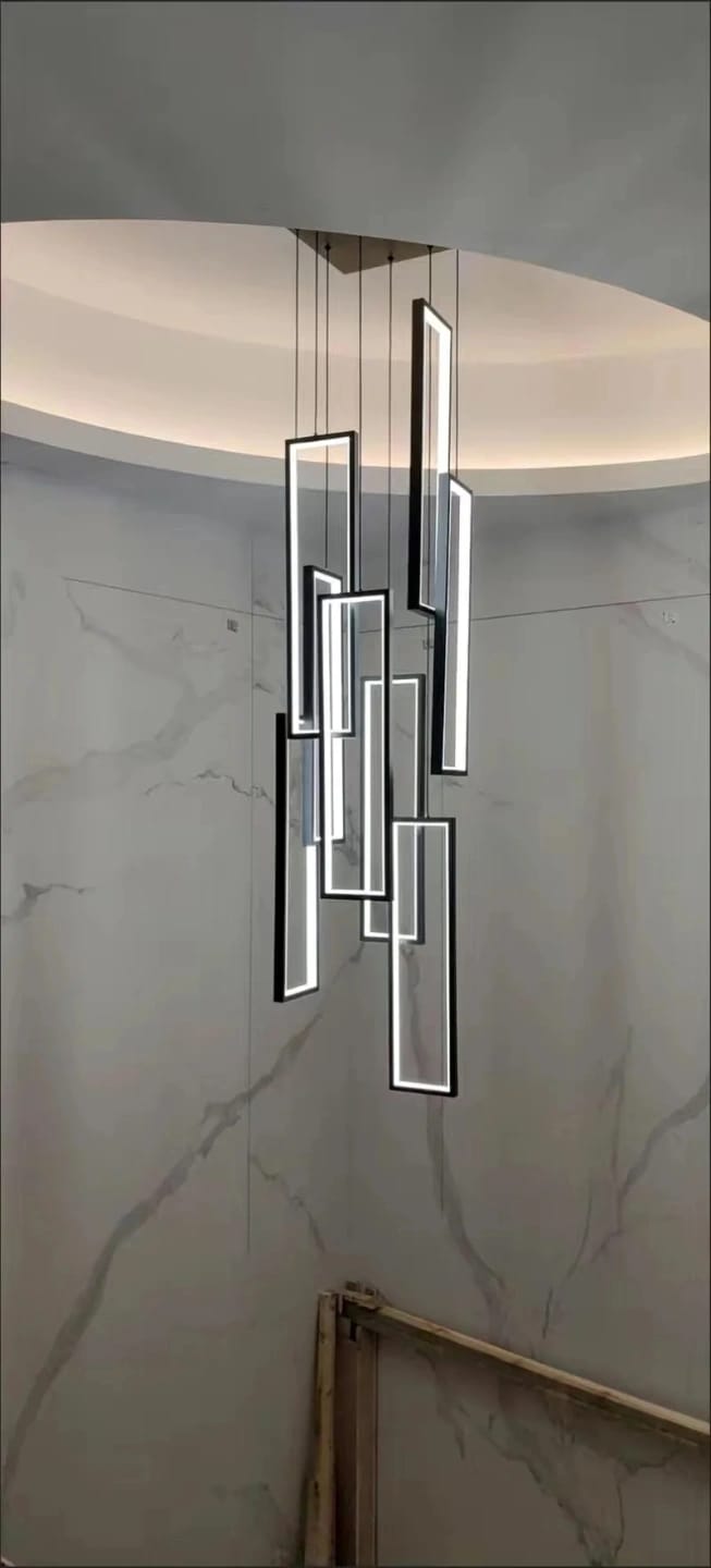 Customer photo review of Black Acrylic Chandelier for Stairwell, Integrated LED, 150–200 cm