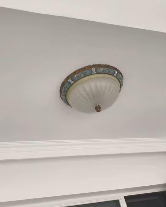 Customer photo review of Blue Resin Ceiling Light, White Glass Shade, Flush Mount
