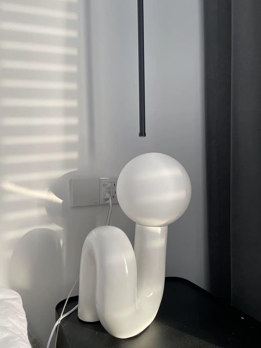 Customer photo review of Globe Table Lamp, White Glass Shade on Curved Resin Base