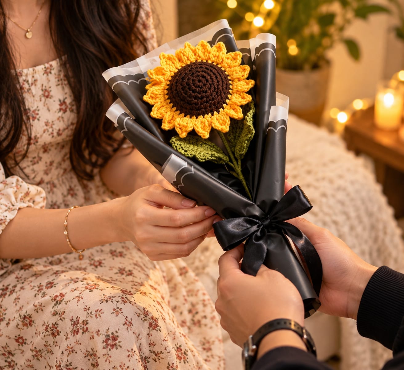 Customer photo review of Sunehri Bloom – Handmade Crochet Sunflower Bouquet