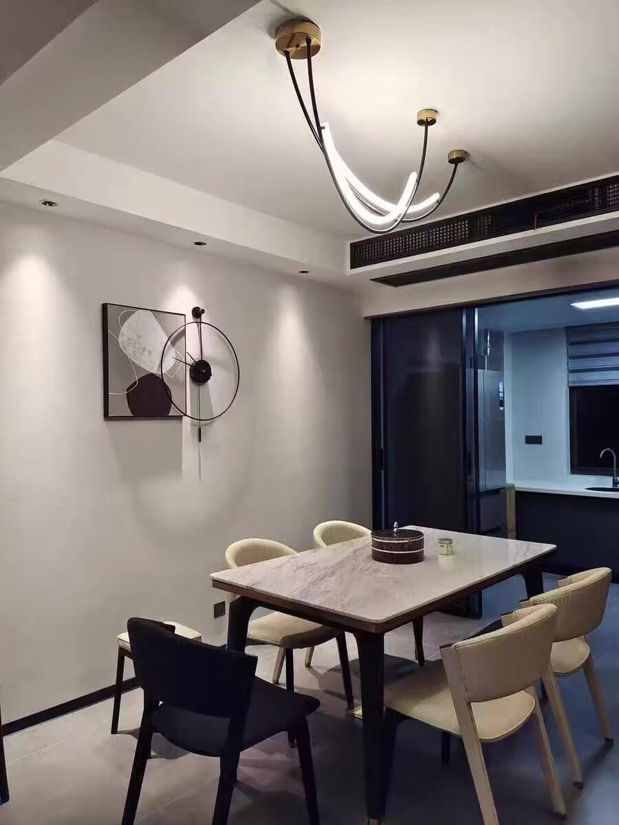 Customer photo review of Linear Pendant Light, Two Staggered LED Bars, Gold or Black