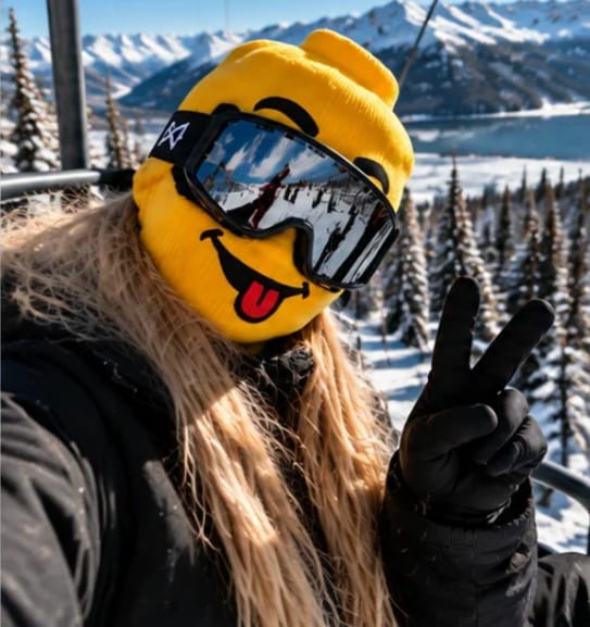 Customer photo review of SnowGrin Funny Face Ski Mask