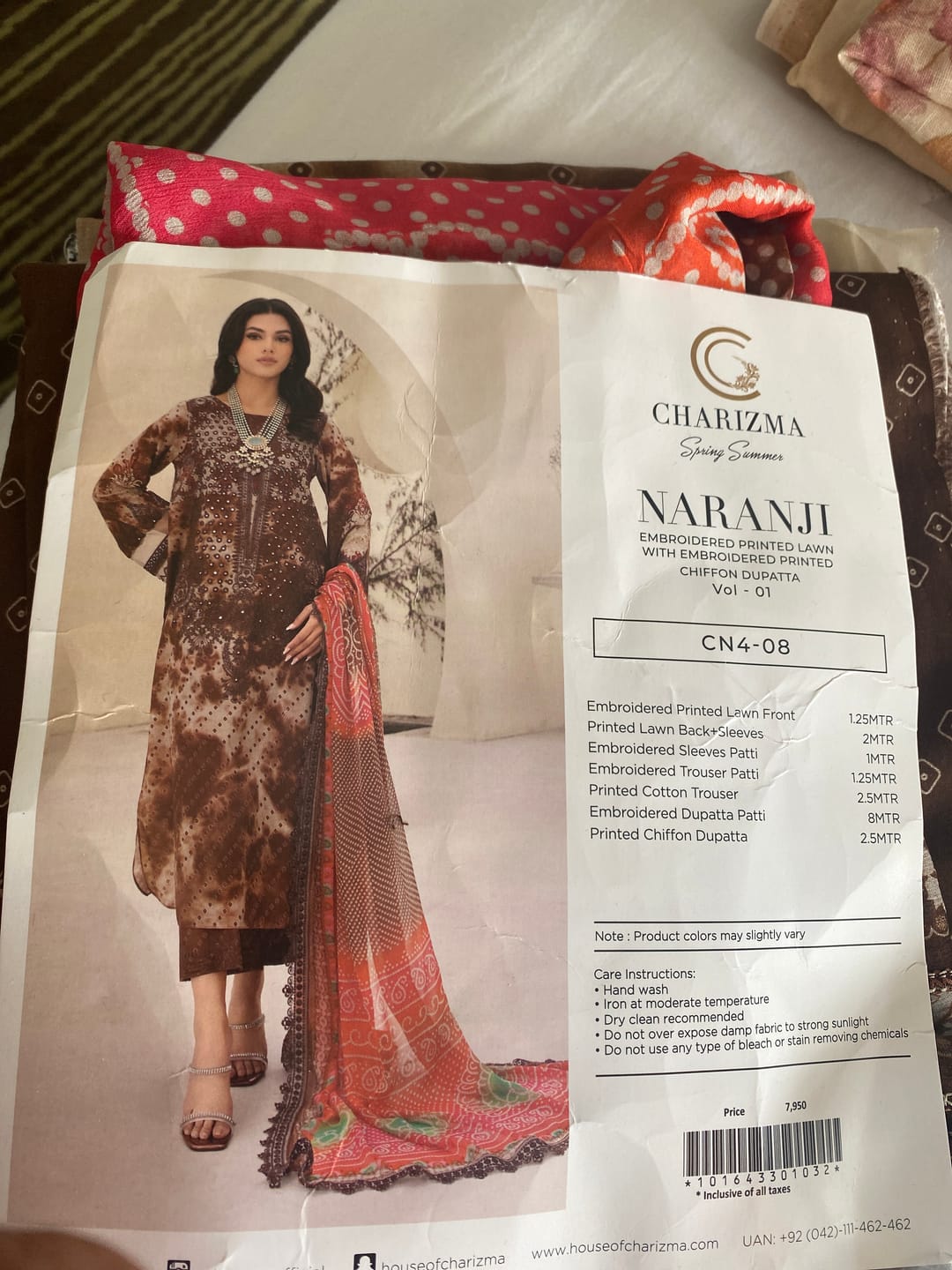 Customer photo review of CN-08 - Unstitched - Charizma Naranji Summer Spring Volume 01 2024
