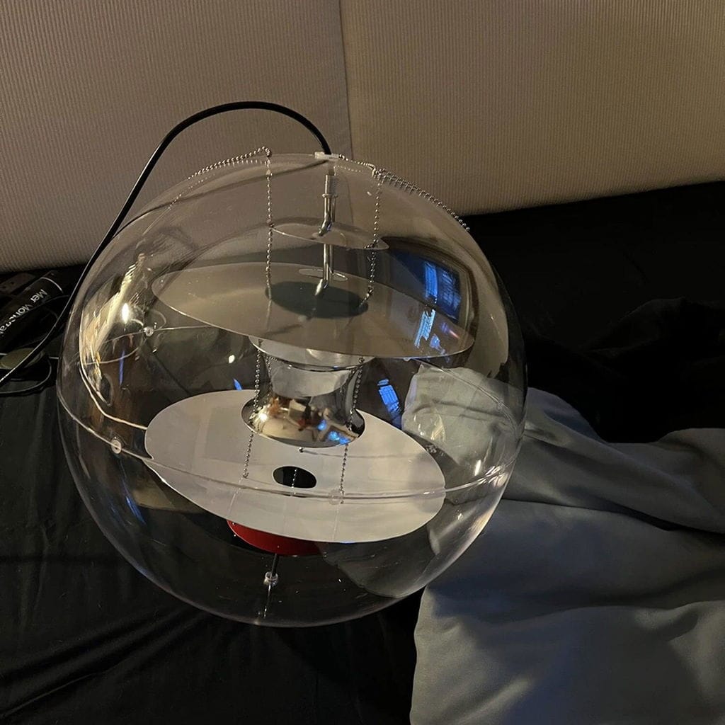 Customer photo review of Clear Acrylic Sphere Pendant Light, 40 cm, Metal Shelves