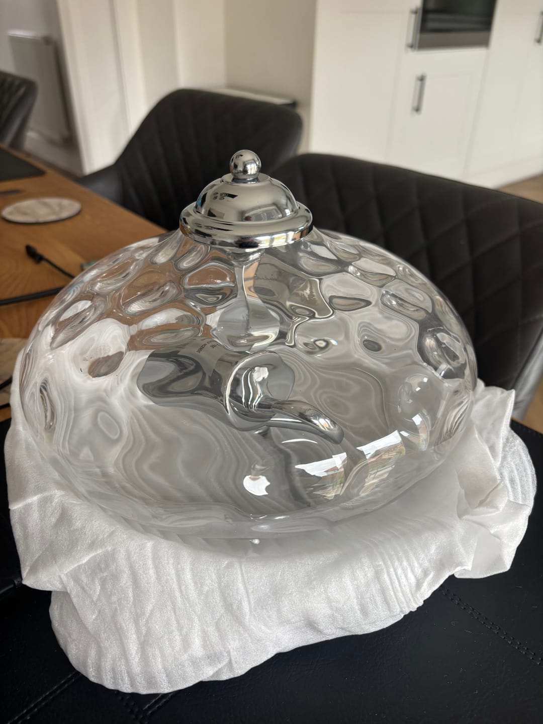 Customer photo review of 2-Light Farmhouse Hammer Glass Flush Mount Ceiling Light