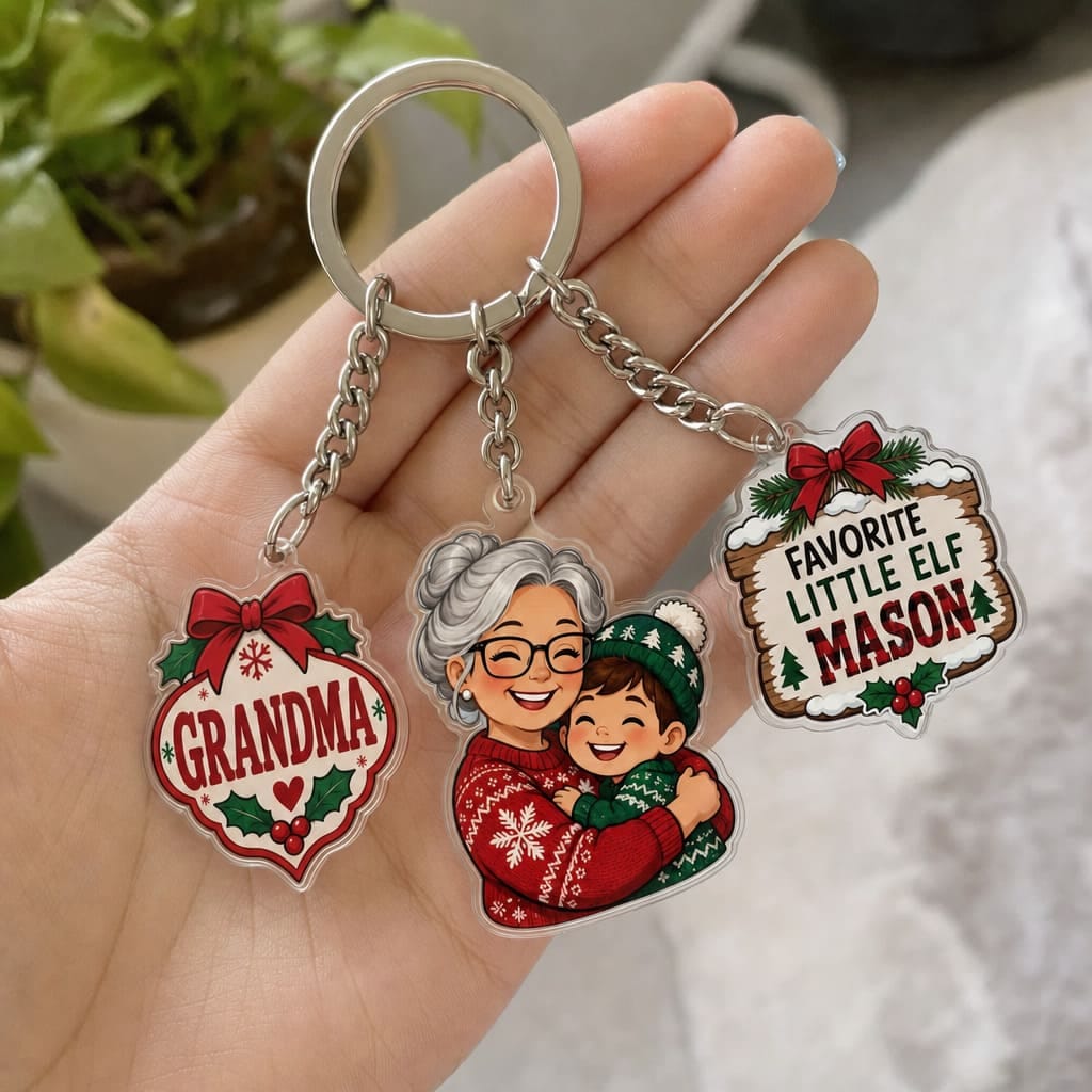 Customer photo review of (Made In The USA) Personalized Grandma's Christmas Crew Vertical Drop Acrylic Ornament - Custom Photo & Name | Christmas Gift | ONM03 Family