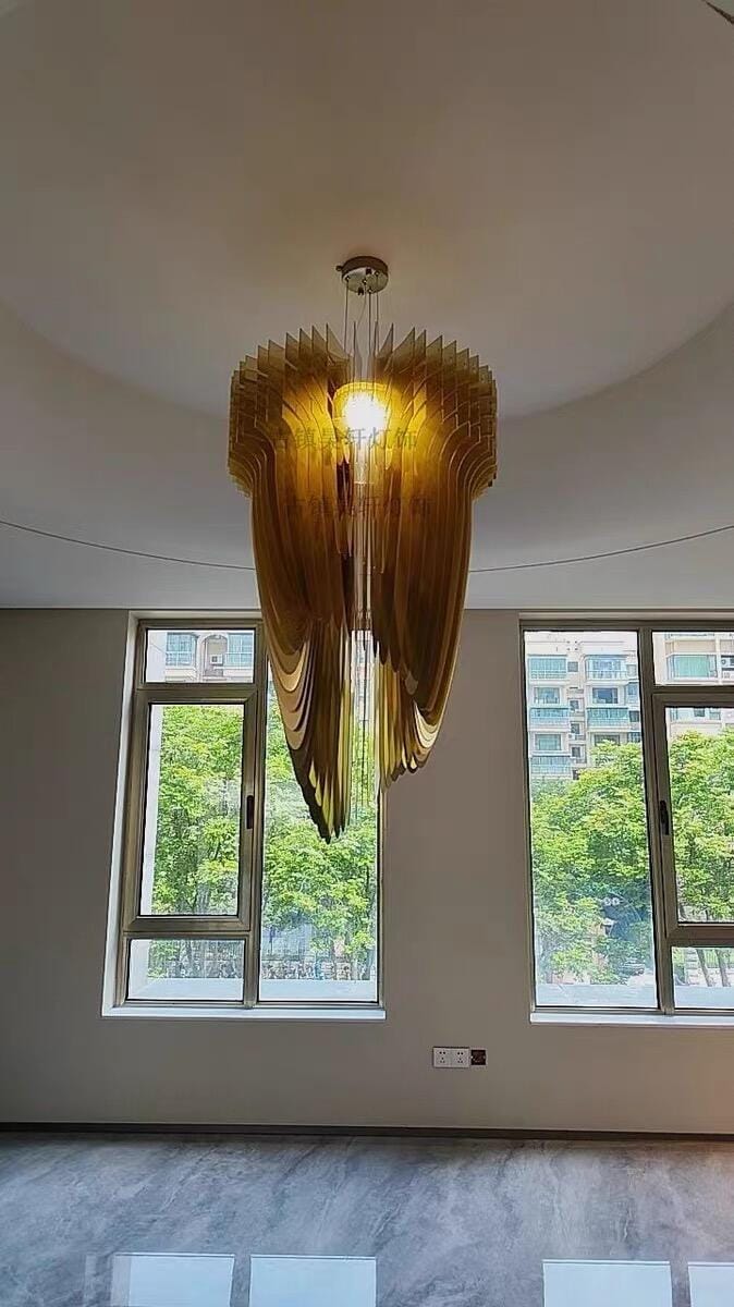 Customer photo review of Gold Acrylic Fringe Pendant Light, Chandelier, Integrated LED