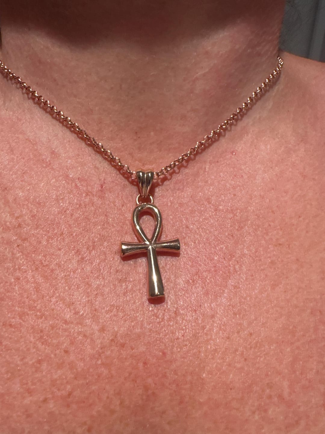 Customer photo review of Beveled Ankh Pendant