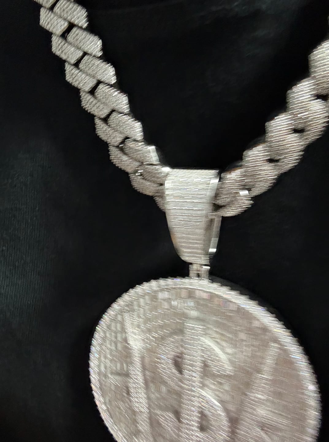 Customer photo review of 2.7 inch Round 925 Silver VVS Moissanite Dollar Round Pendant