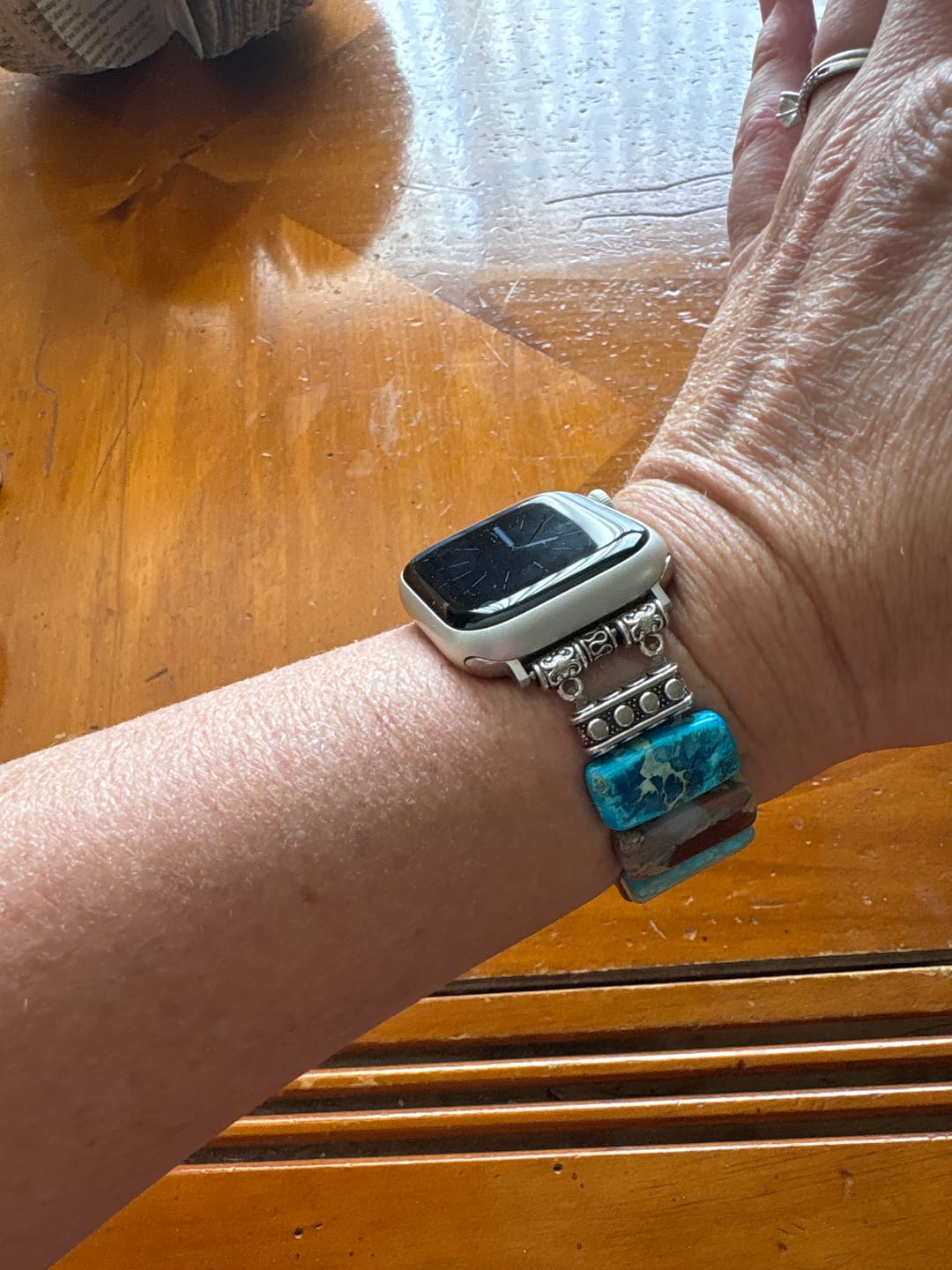 Customer photo review of Coastal Turquoise Stretch Apple Watch Strap