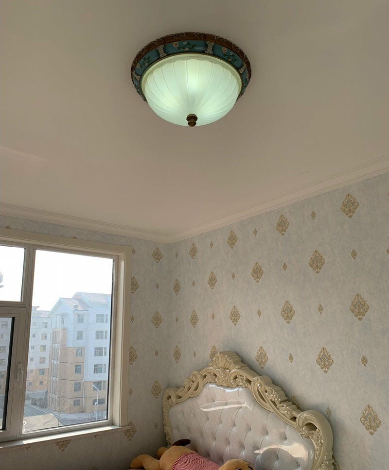 Customer photo review of Blue Resin Ceiling Light, White Glass Shade, Flush Mount