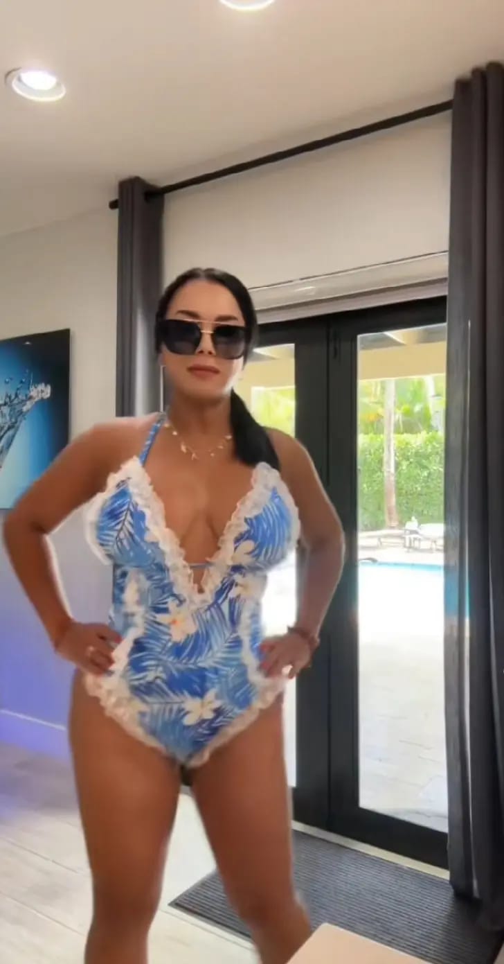 Customer photo review of Emoswim - Womens One Piece Halter V-Neck Printing Lace Adjustable Back Straps Sexy Swimsuit