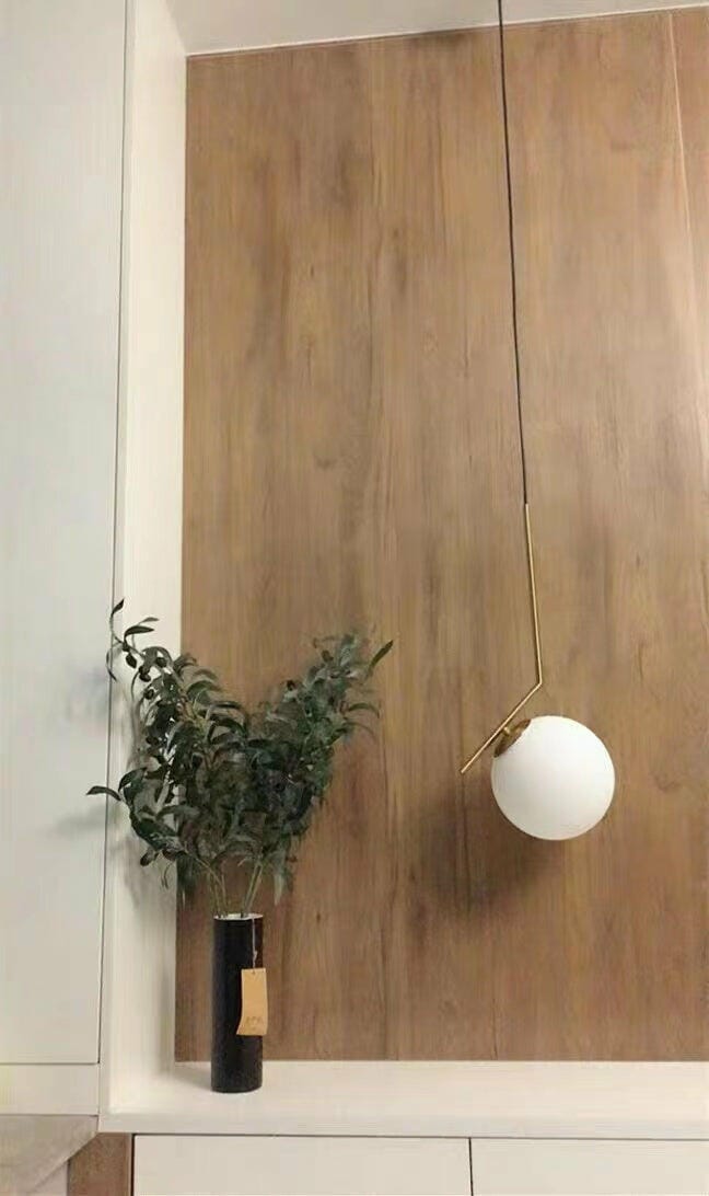 Customer photo review of Globe Pendant Light, White Glass, Brass or Black Stem, 20 cm