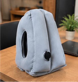 Customer photo review of HushBound Travel Pillow – Real Sleep Sitting Up, Inflates in Seconds