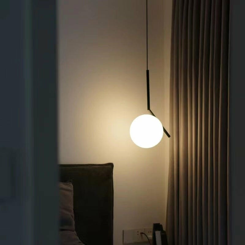 Customer photo review of Globe Pendant Light, White Glass, Brass or Black Stem, 20 cm
