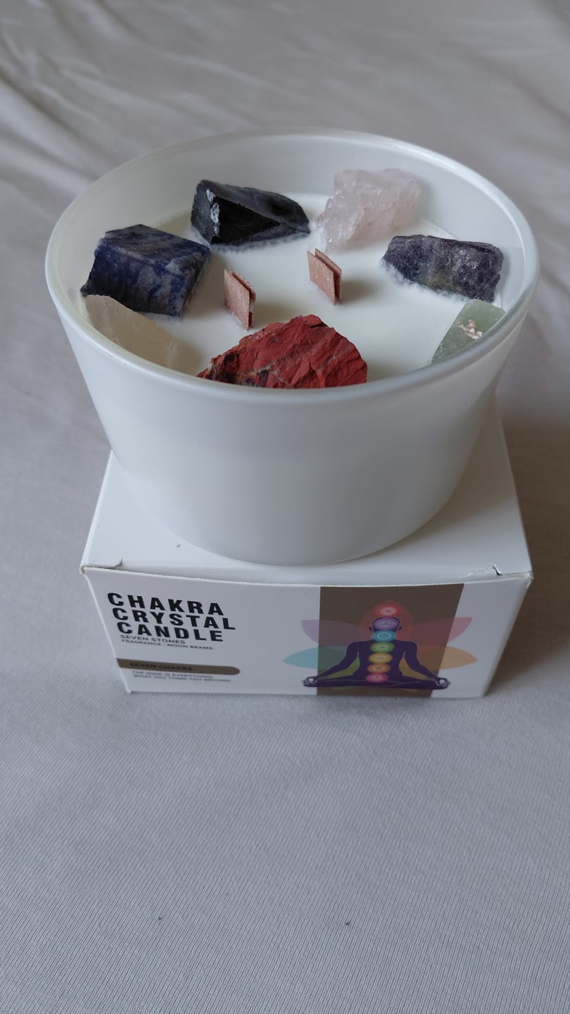 Customer photo review of Chakra Kristallkerze Sieben Chakra mit echten Edelsteinen