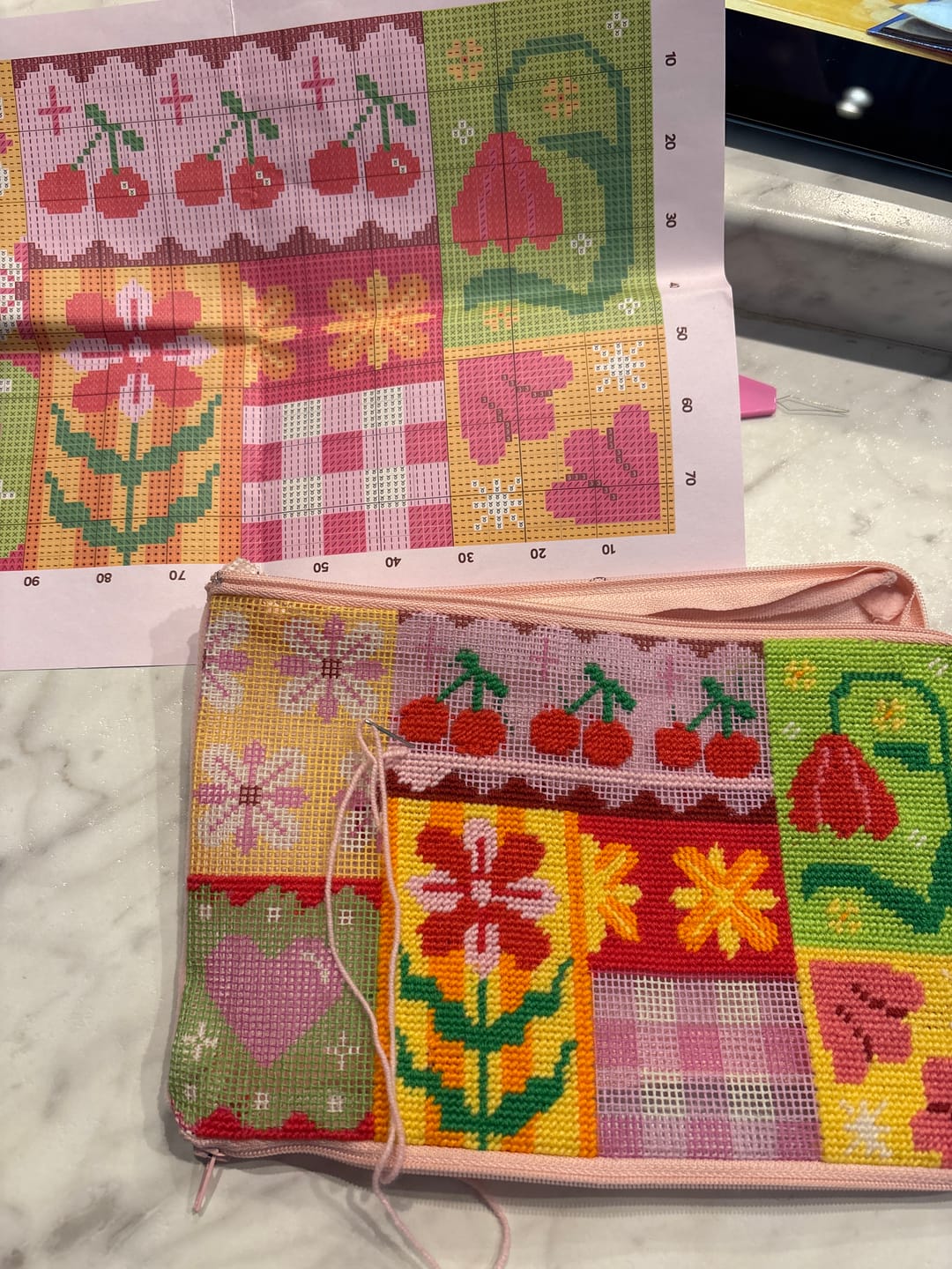 Customer photo review of Patchwork Party - Needlepoint Pouch Kit