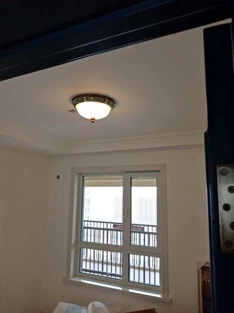 Customer photo review of Blue Resin Ceiling Light, White Glass Shade, Flush Mount