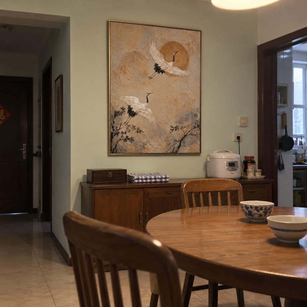 Customer photo review of Cranes Under a Golden Sun — Bird Oil Painting