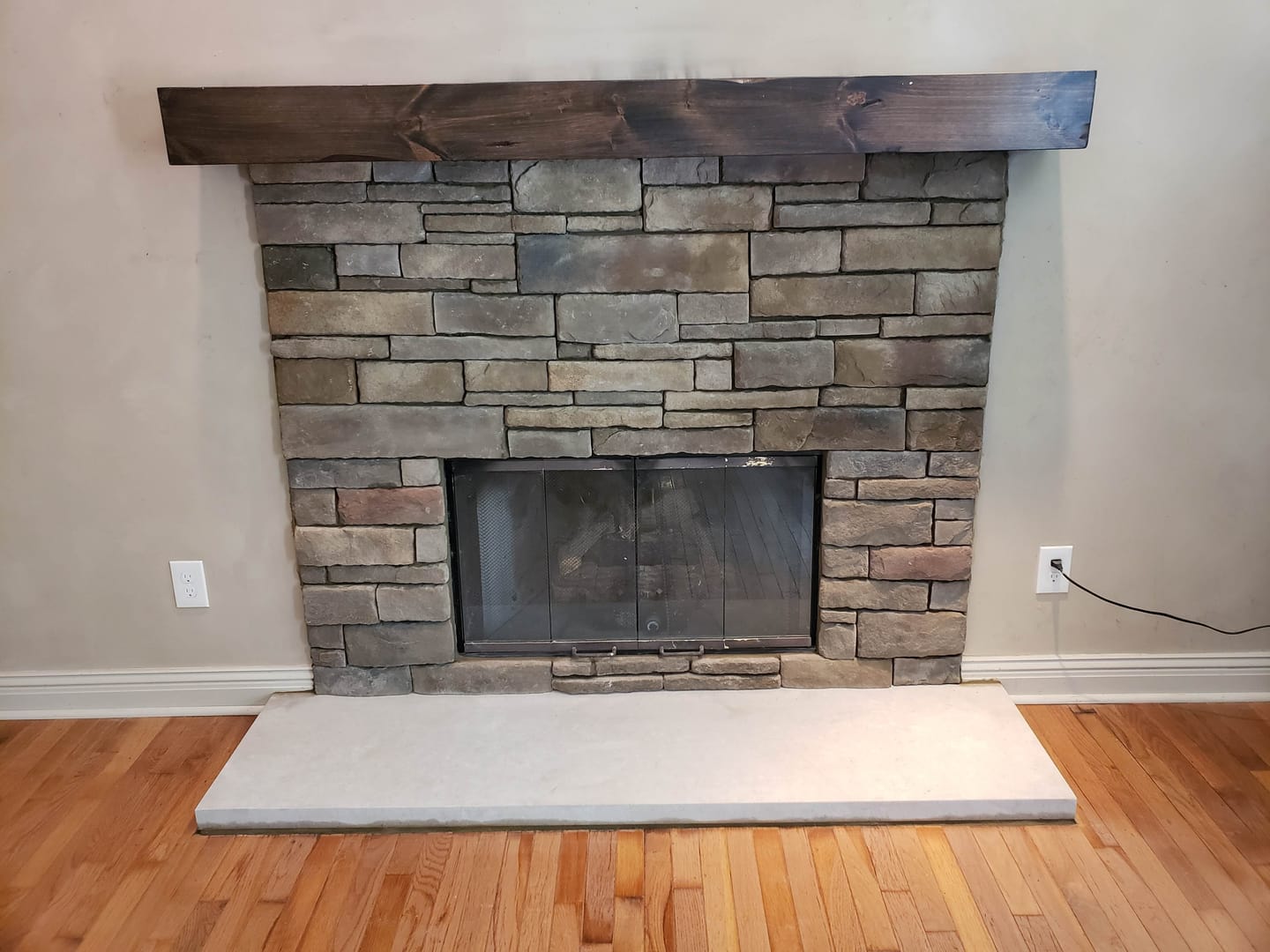 Customer photo review of Distressed Pine Fireplace Mantel