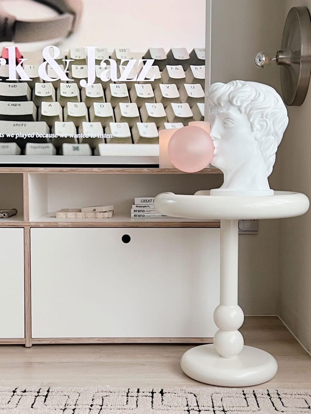 Customer photo review of Glass Table Lamp, Pink Bubble Shade, White Resin Body, 42 cm