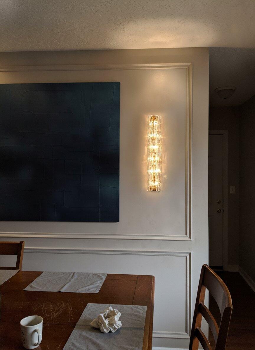 Customer photo review of Brass Wall Light, Clear Textured Glass, Wall Sconce, Integrated LED