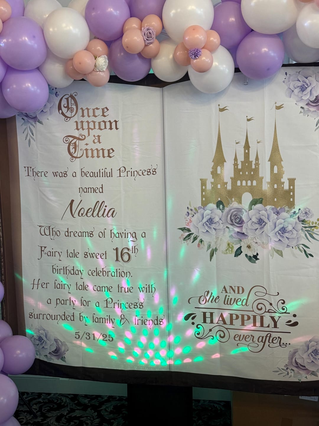 Customer photo review of Lavender Book Backdrop Once Upon a Time Princess Birthday Party Decoration Fairytale Storybook Photo booth Lilac Blush First Birthday Castle
