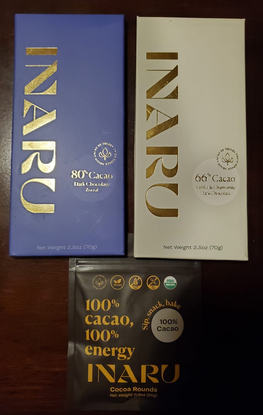 Customer photo review of 100% Dark Chocolate Cocoa Rounds 25g