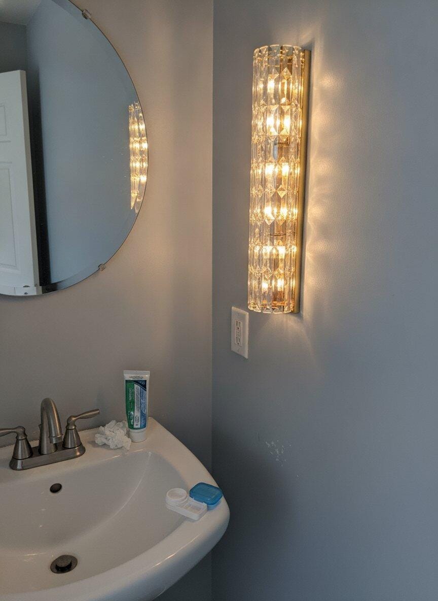 Customer photo review of Brass Wall Light, Clear Textured Glass, Wall Sconce, Integrated LED