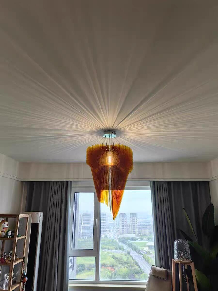 Customer photo review of Gold Acrylic Fringe Pendant Light, Chandelier, Integrated LED