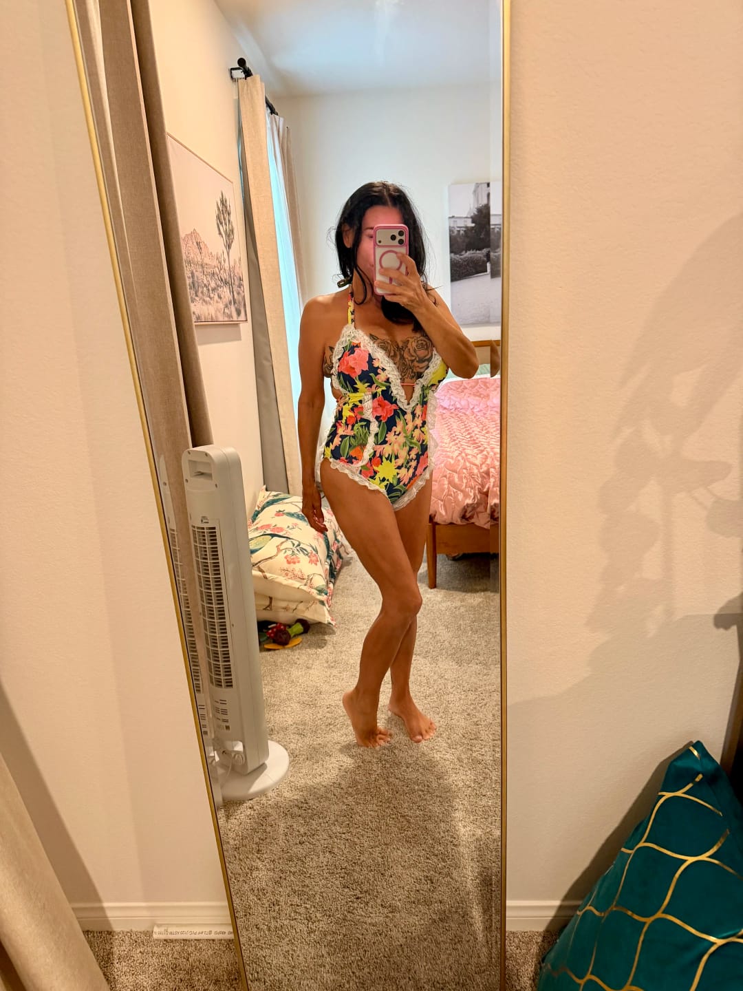 Customer photo review of Emoswim - Womens One Piece Halter V-Neck Printing Lace Adjustable Back Straps Sexy Swimsuit