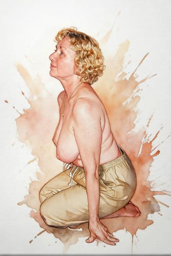 Reviewer's custom artistic portrait print from Expert Review, featuring a person kneeling in watercolor style.