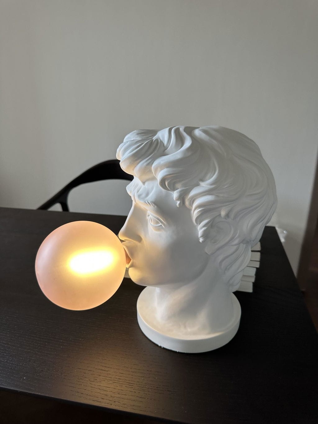 Customer photo review of Glass Table Lamp, Pink Bubble Shade, White Resin Body, 42 cm