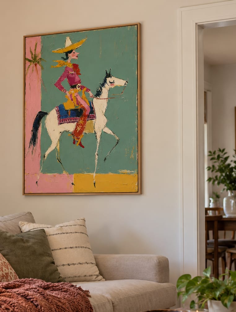 Customer photo review of Sage Gallop-Colorful Cowgirl White Horse Painting