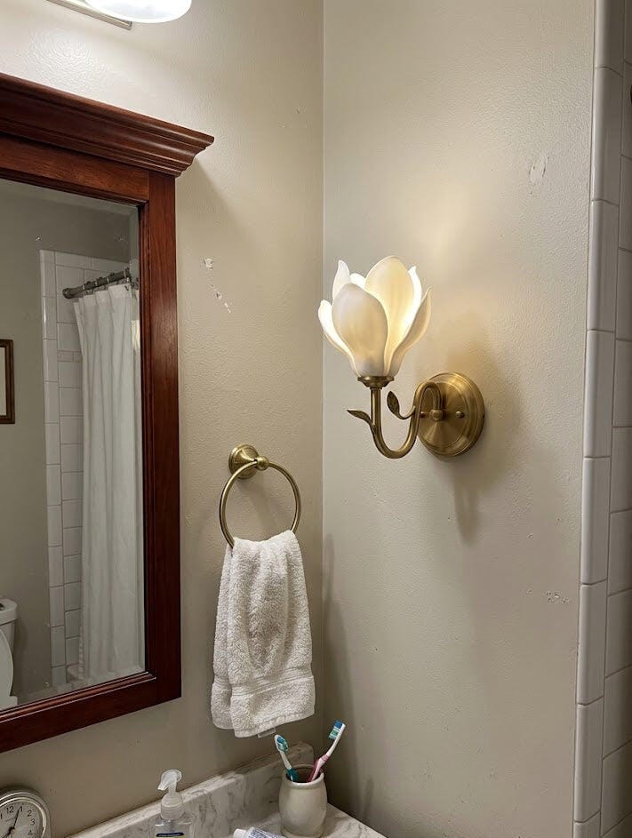 Customer photo review of Gold Wall Light, White Ceramic Petal Shade, Wall Sconce, Iron Arm