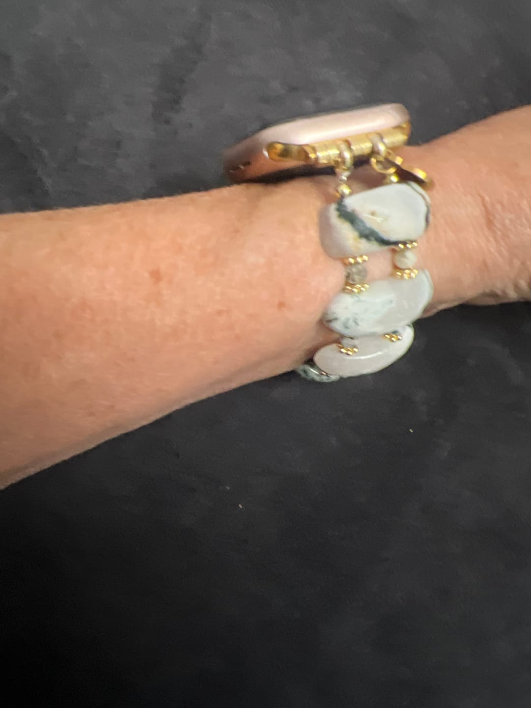 Customer photo review of Forest Agate Earth Stretch Apple Watch Strap