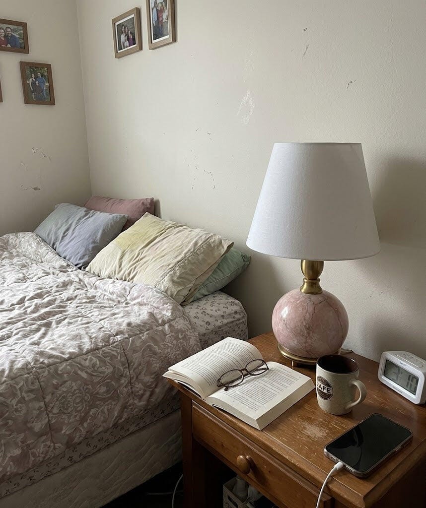 Customer photo review of Pink Marble Table Lamp, White Linen Shade, Plug In