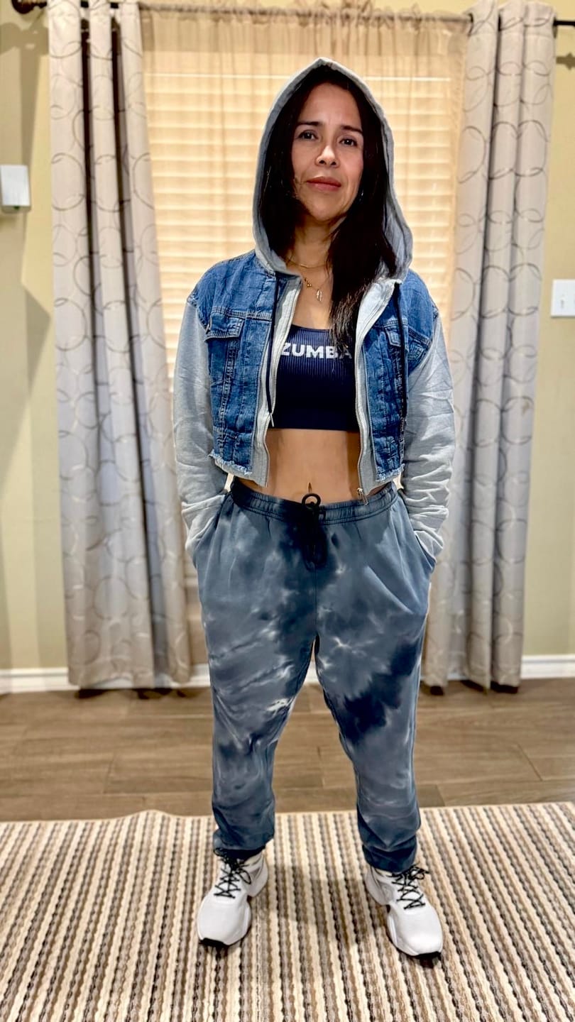 Customer photo review of Blue Jean Crop Zip-Up Hoodie
