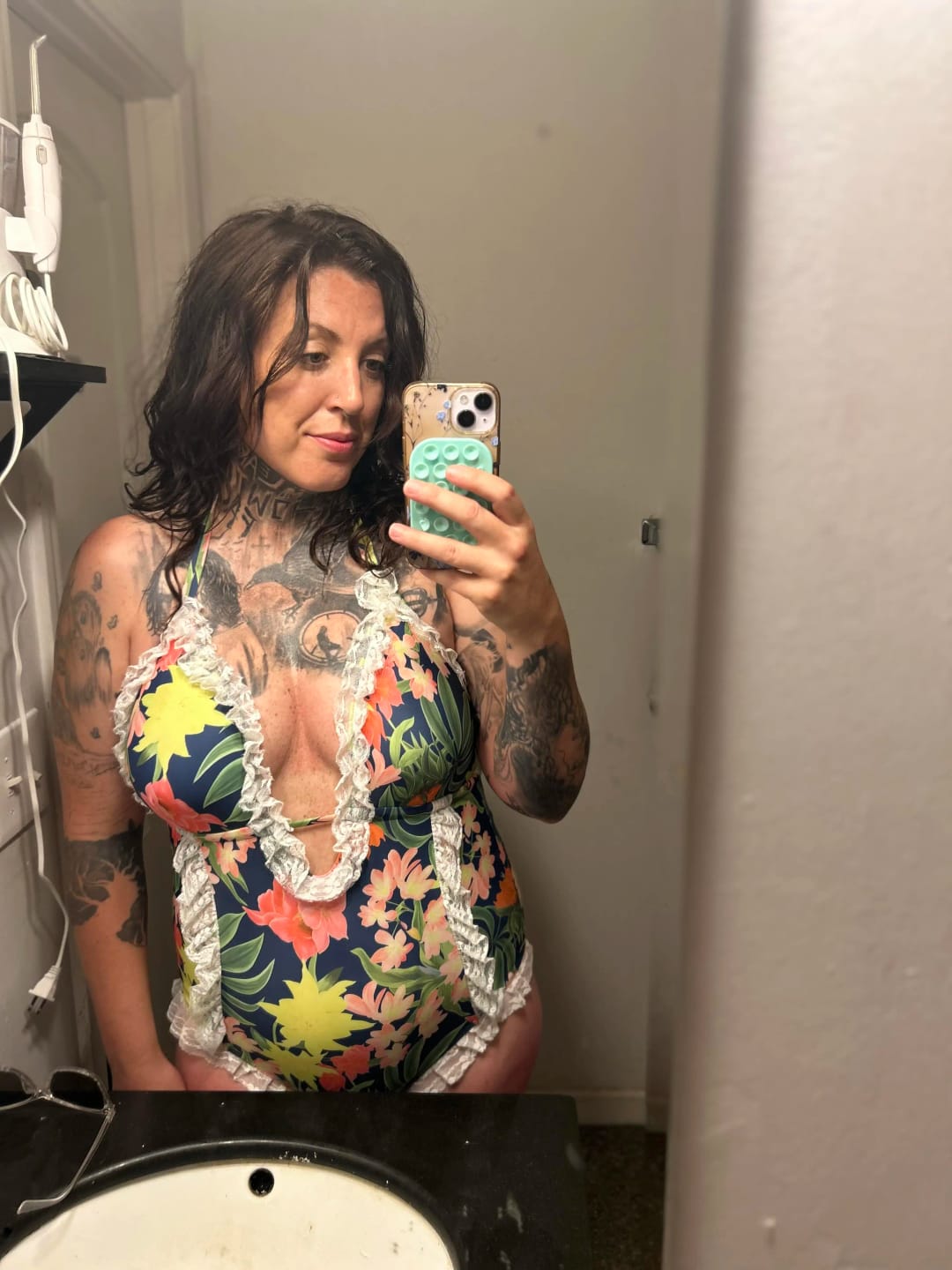 Customer photo review of Emoswim - Womens One Piece Halter V-Neck Printing Lace Adjustable Back Straps Sexy Swimsuit