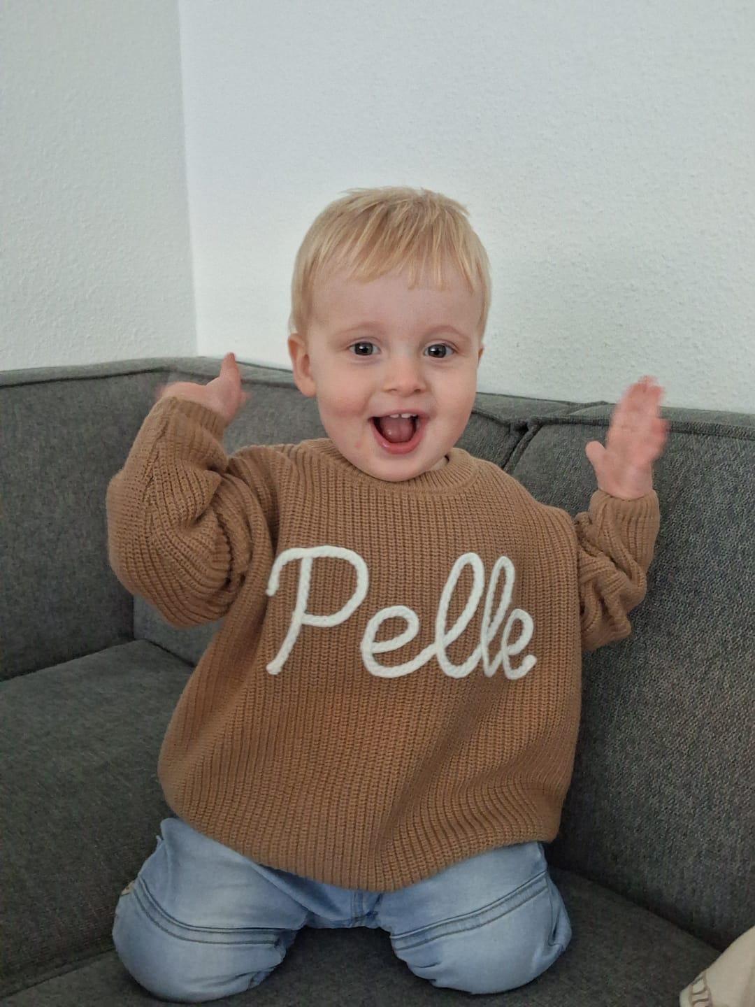 Customer photo review of Hand Knitted Personalized Sweater