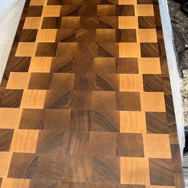 Customer photo review of Personalized Double-sided Walnut and Maple End Grain Cutting Board