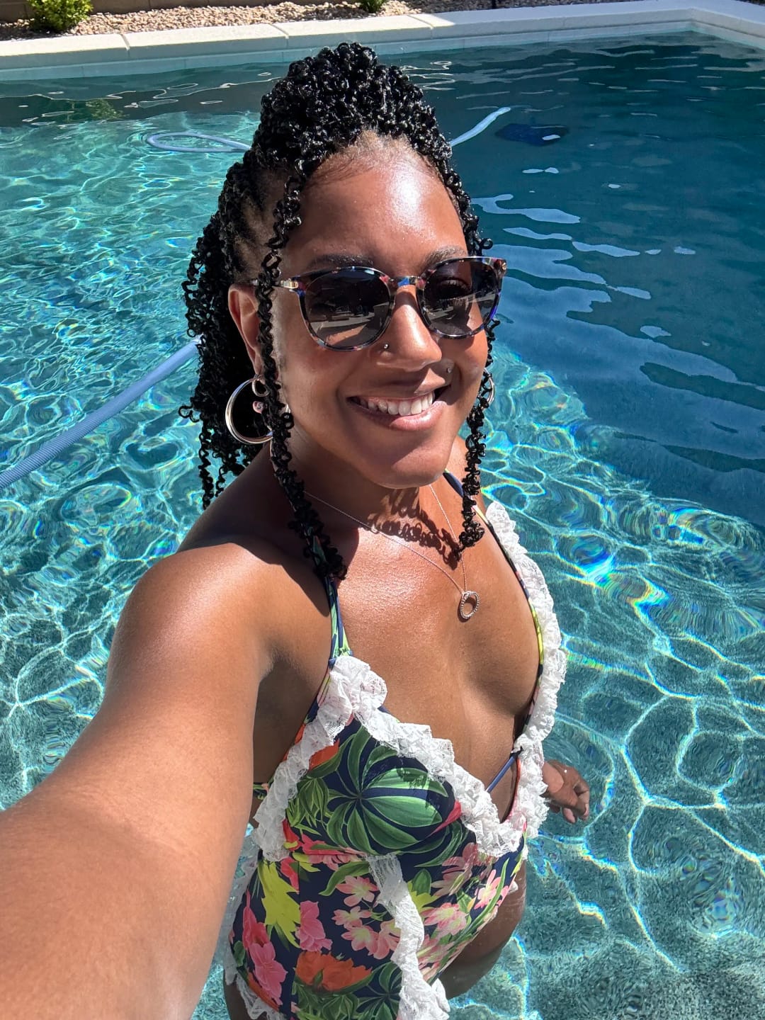Customer photo review of Emoswim - Womens One Piece Halter V-Neck Printing Lace Adjustable Back Straps Sexy Swimsuit