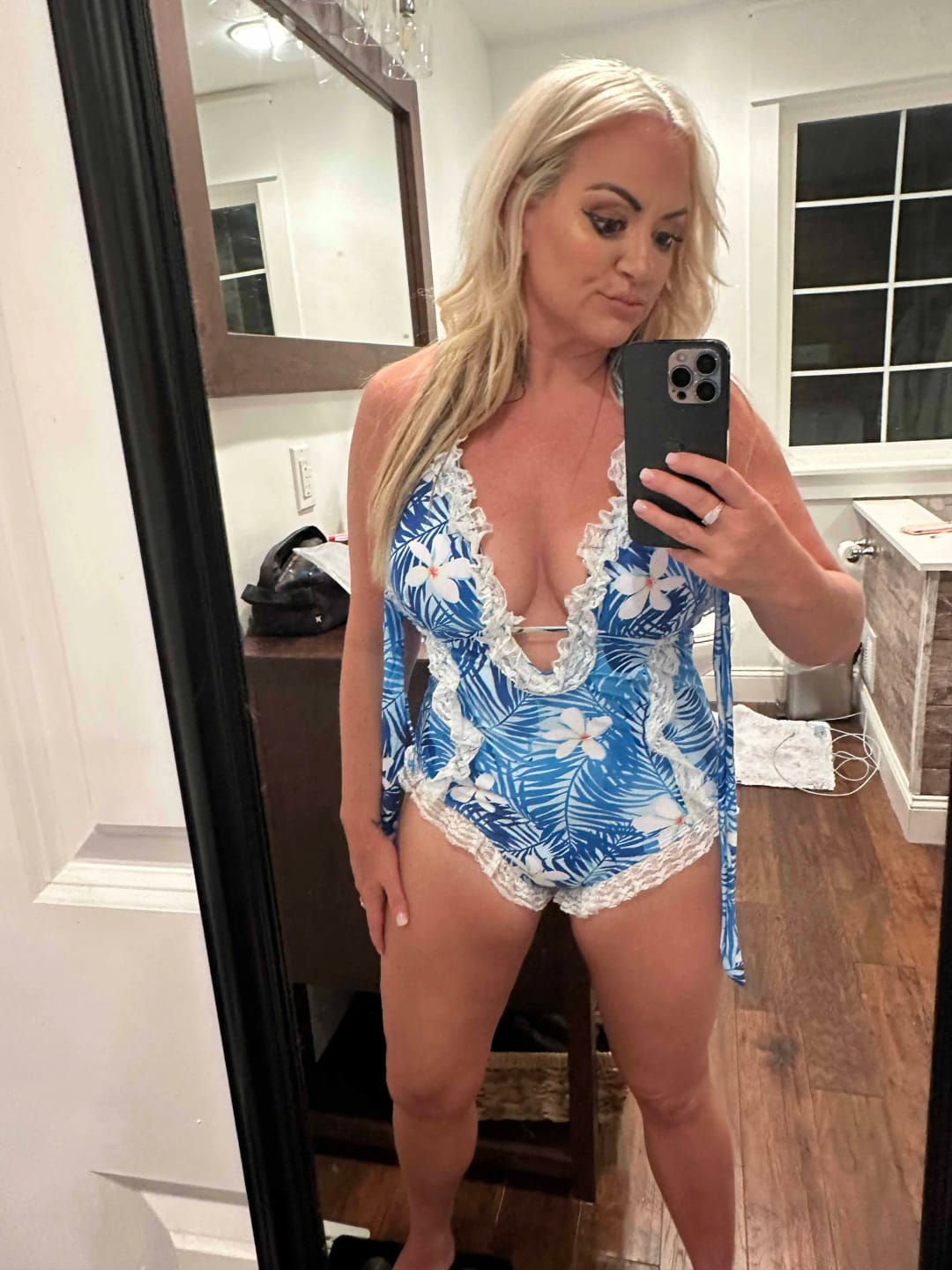 Customer photo review of Emoswim - Womens One Piece Halter V-Neck Printing Lace Adjustable Back Straps Sexy Swimsuit