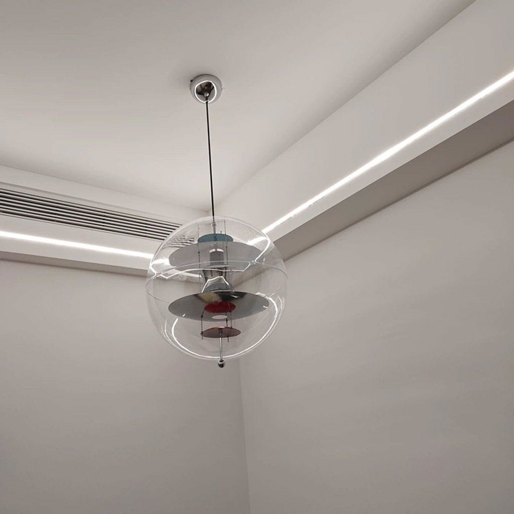 Customer photo review of Clear Acrylic Sphere Pendant Light, 40 cm, Metal Shelves