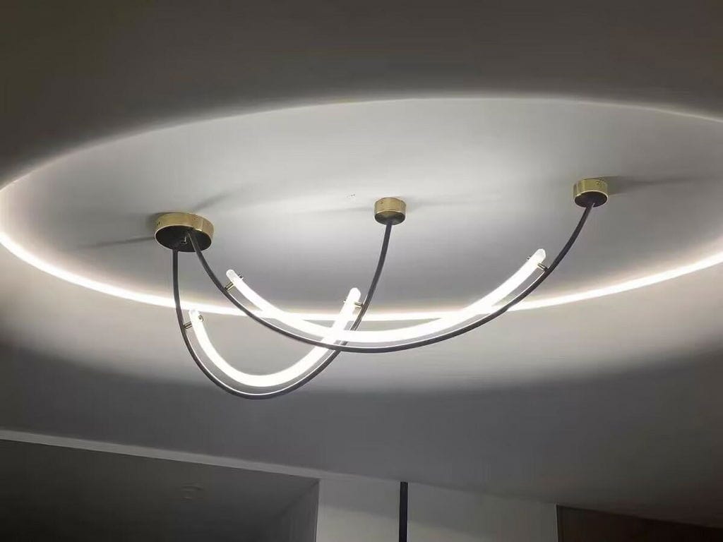 Customer photo review of Linear Pendant Light, Two Staggered LED Bars, Gold or Black