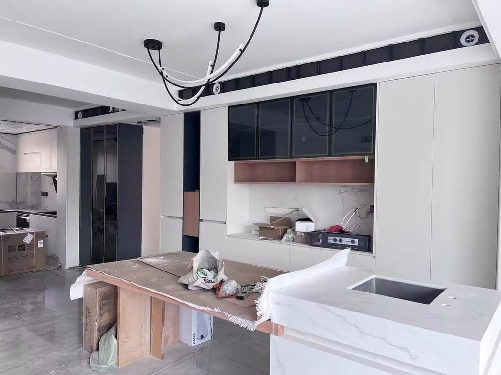 Customer photo review of Linear Pendant Light, Two Staggered LED Bars, Gold or Black