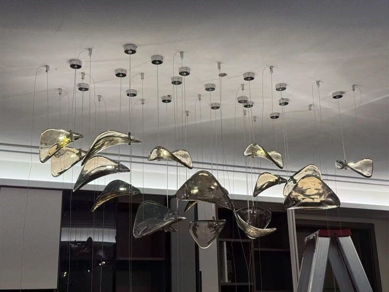 Customer photo review of Glass Leaf Pendant Light, Hand-Blown Amber, Integrated LED