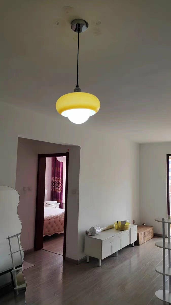 Customer photo review of Pumpkin Glass Pendant Light for Dining Table, 1-Light Wood